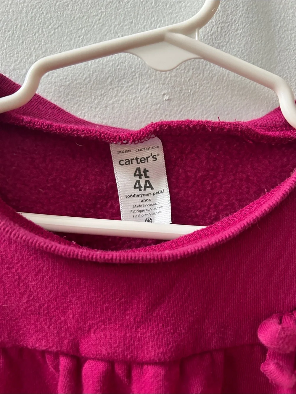 Carter's Long-Sleeve Fleece Top in Magenta with Bow
